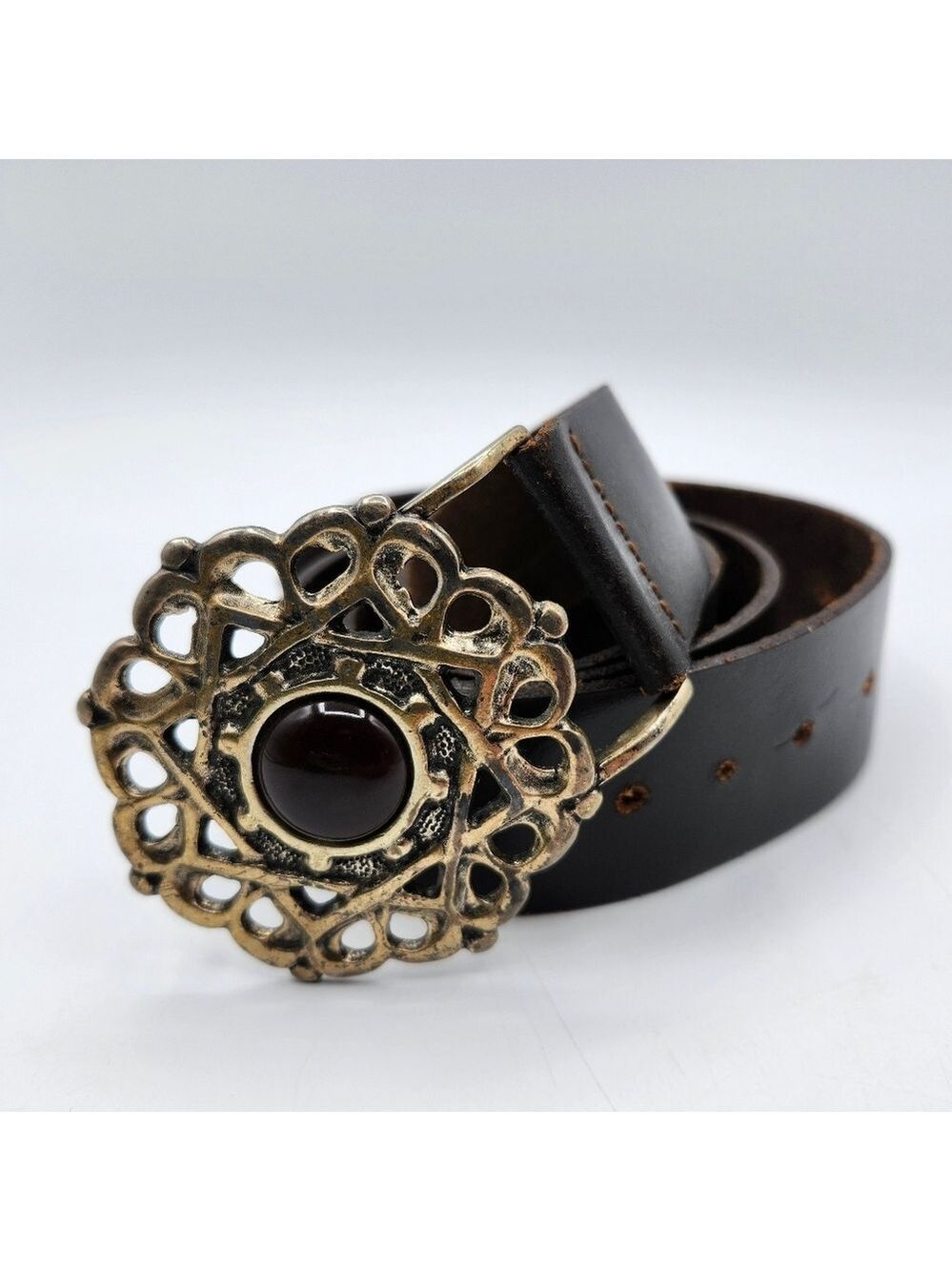 Vintage New York & Company Black Belt with Ornate Gold Buckle